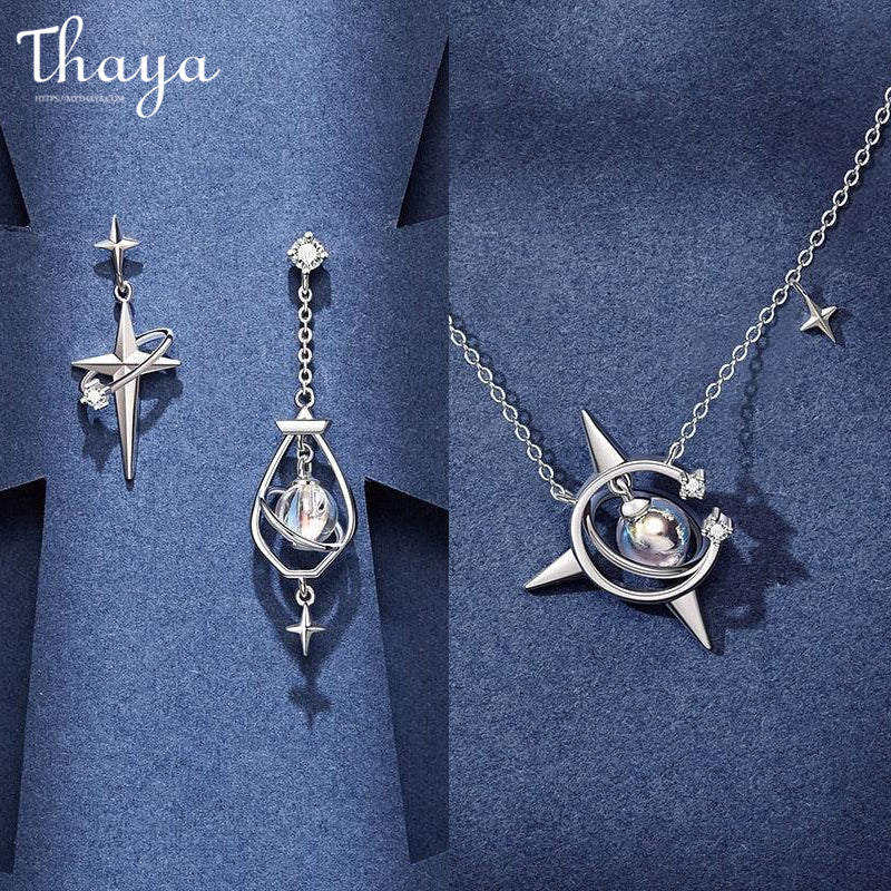 Thaya Light's Magician Necklace and Earrings Set in Real Gold Plating with  Crystal Ball and Sparkling Halo Design
