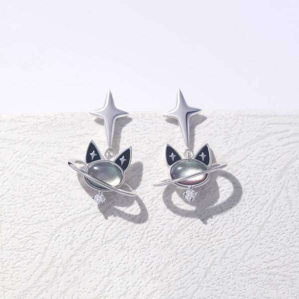 Thaya Black Cat Cosmic Stud Earrings