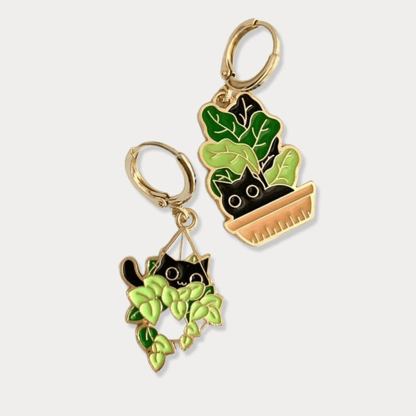 Thaya Asymmetric Copper Ring Succulent Cat Ear Earrings