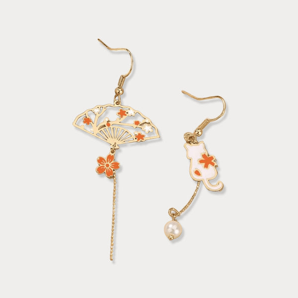 Thaya Orange Fairy Cat Earrings