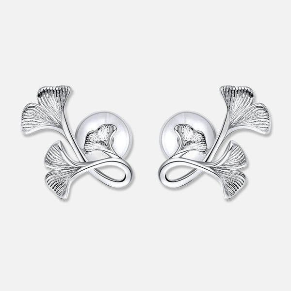 Thaya 925 Silver Brushed  Ginkgo Leaf  Earrings