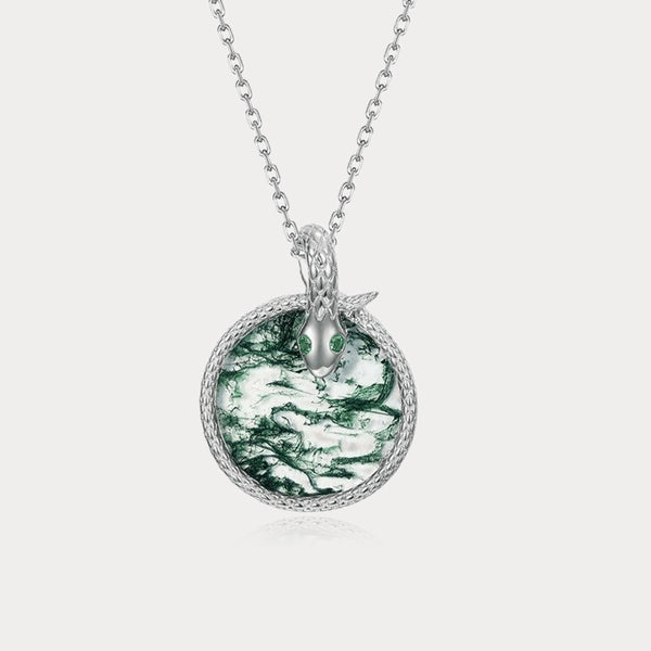 Thaya S925 Silver Snake Pendant with Green Moss Stone