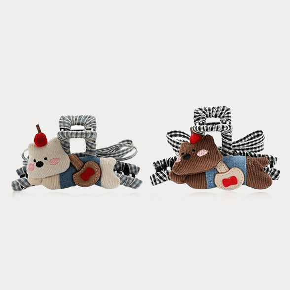 Thaya Cartoon Kitten Plaid Hair Clip