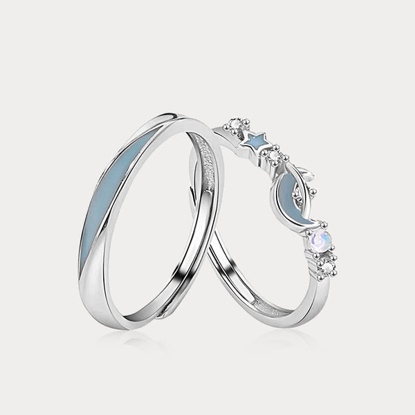 Thaya S925 Silver Luminous Moon & Star Couple Rings
