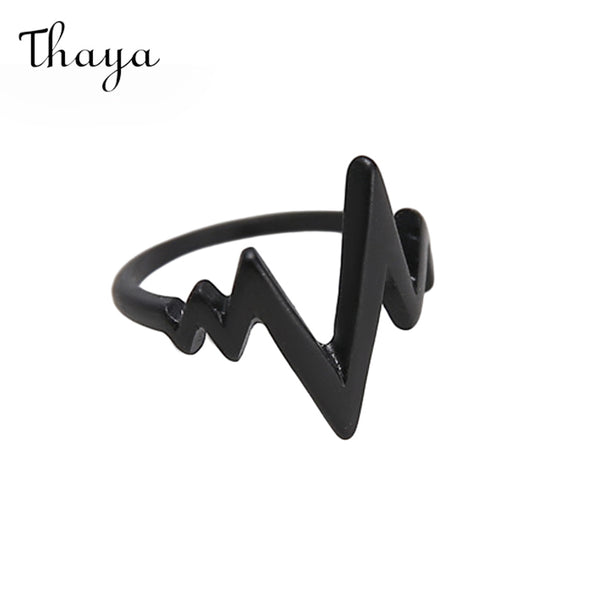 Thaya Black Lightning Wave Ring