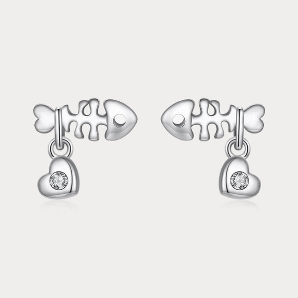 Thaya 925 Silver Fun Fishbone Cat Claw Earrings