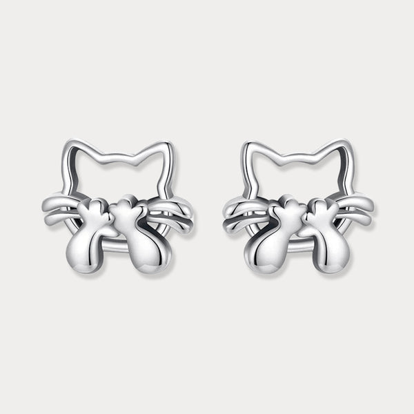 Thaya 925 Silver Cute Hollowed Cat Earrings