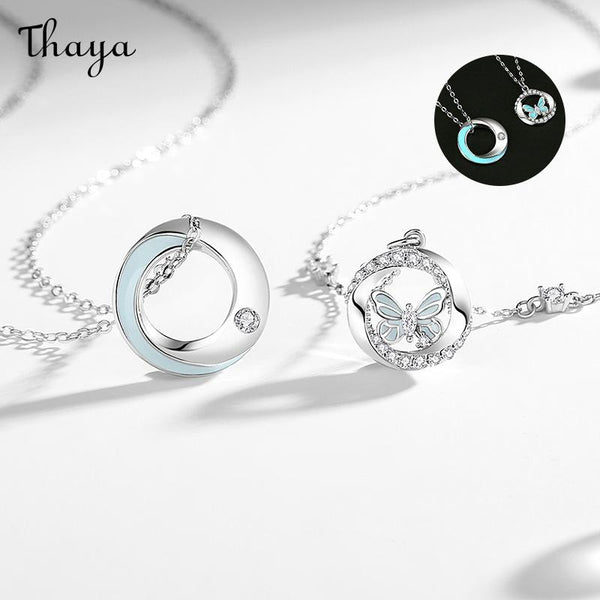 Thaya S925 Silver Luminous Enamel Butterfly  Couple Necklaces