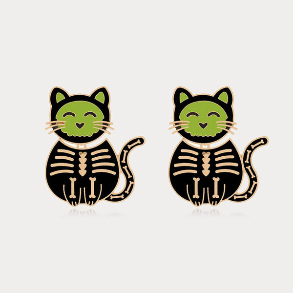 Thaya Halloween Fun Enamel Black Cat Earrings