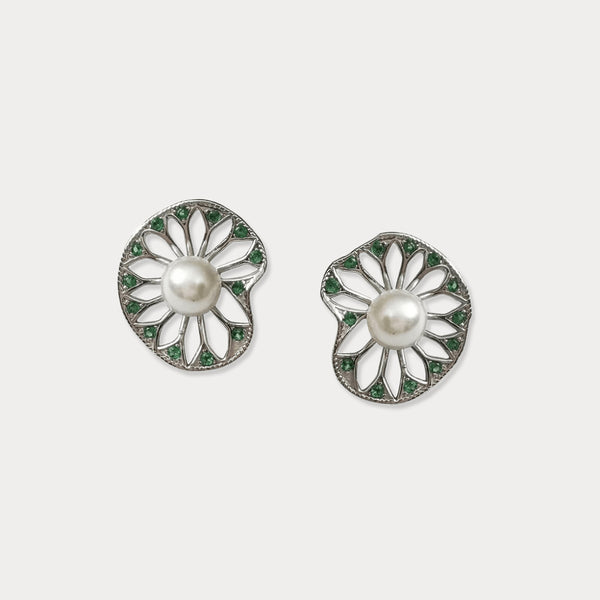 Thaya 925 Silver Green Lotus Leaf Pearl Earrings