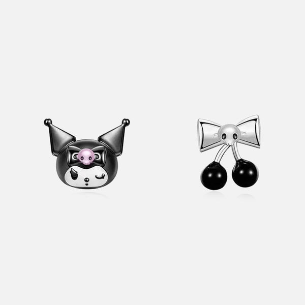 Thaya  Cartoon Bow Cherry Black Earrings