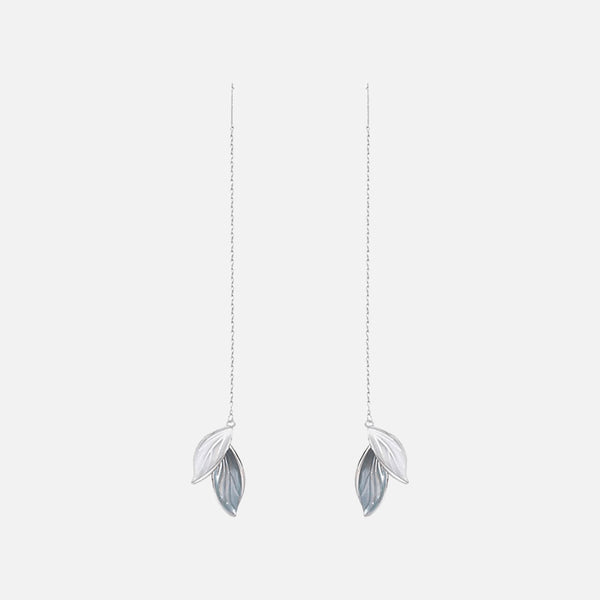 Thaya 925 Silver Long Chain Leaf Earrings Embrace Natural Beauty
