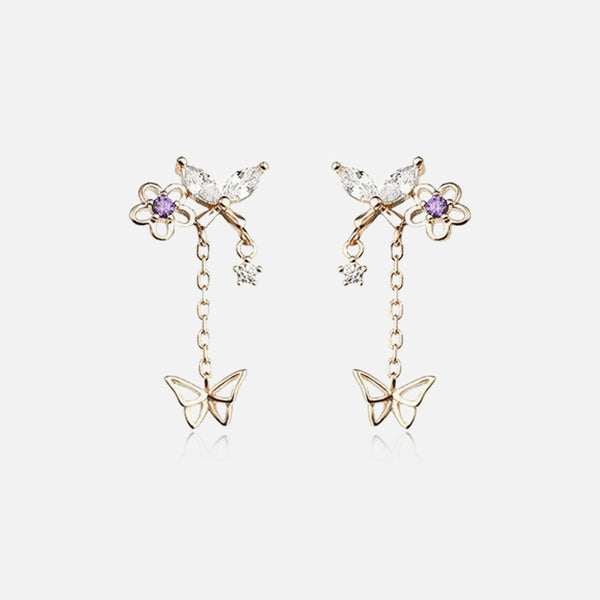 Thaya 925 Silver  Butterfly Love Flower Earrings