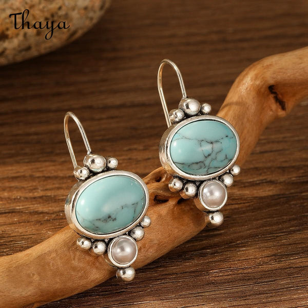Thaya Turquoise and Pearl Drop Earrings