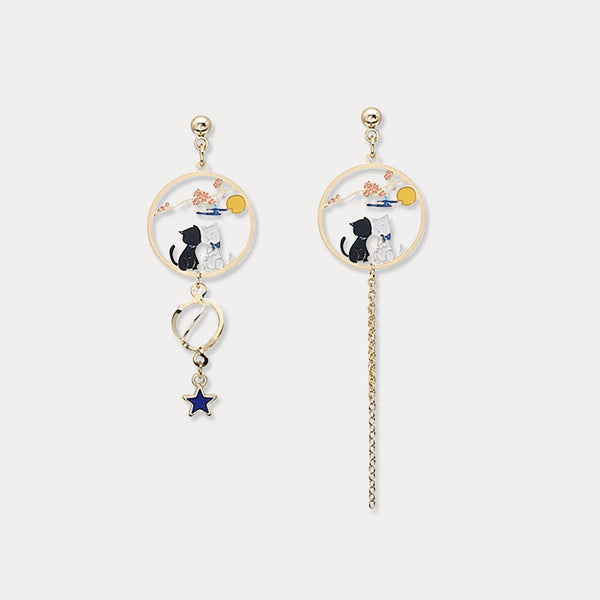 Boucles d'Oreilles Couple Chat Noir &amp; Blanc Thaya