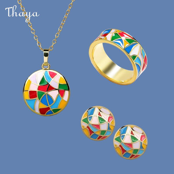 Thaya Fashion Retro Geometric Iregular Color MatchingEnamel Jewelry Set