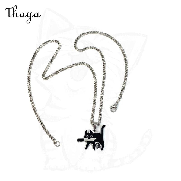 Thaya Cat With Knife In Mouth Necklace