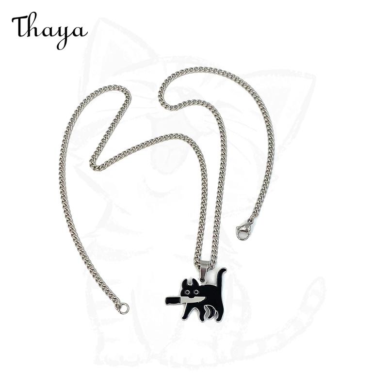 Thaya Katze mit Messer im Mund Halskette