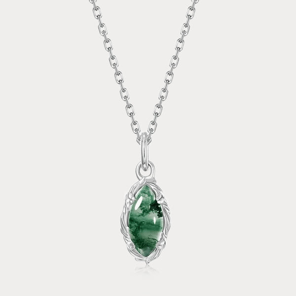 Thaya S925 Silver Green Moss Stone Pendant Necklace