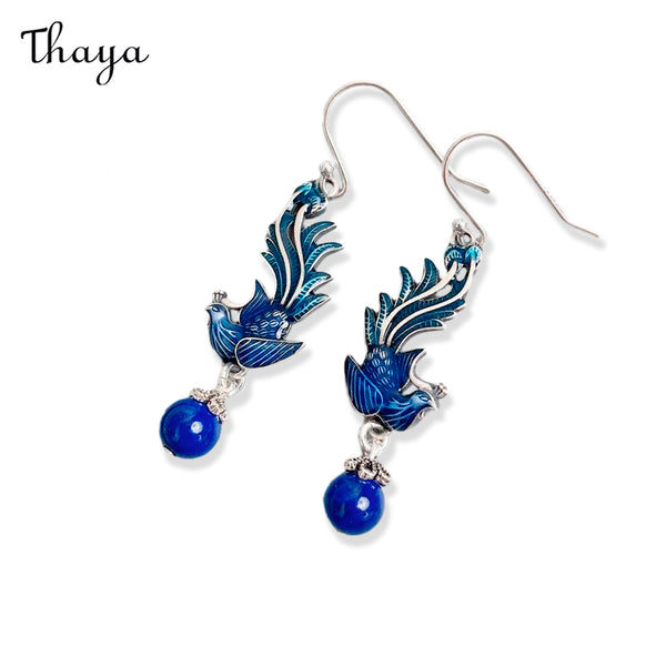 Boucles d'Oreilles Pampille Phénix Bleu Thaya