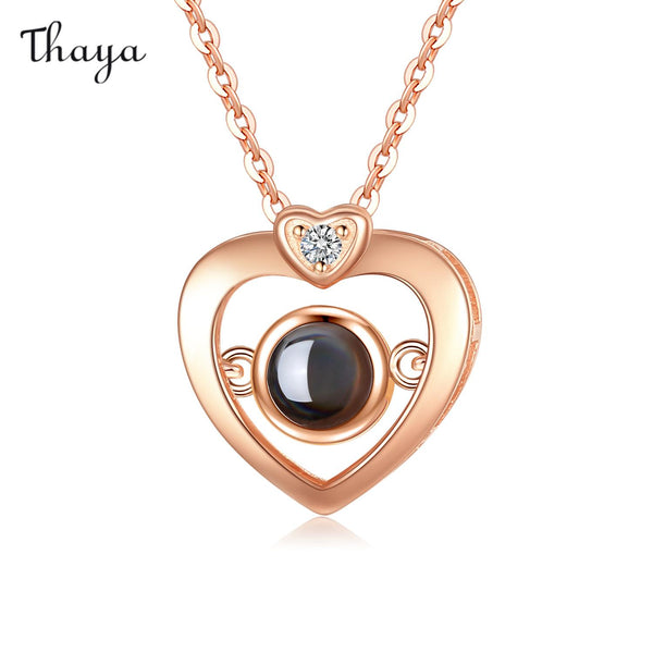 Thaya 925 Silver Personalized Perforated Love Photo Necklace