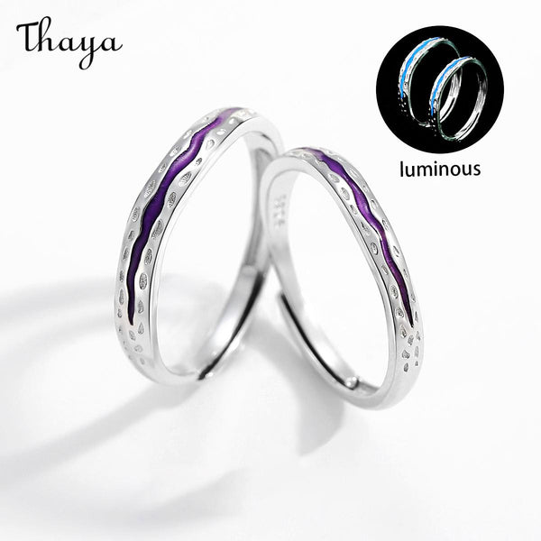 Thaya S925 Silver Luminous Enamel Purple Dream Couple Rings