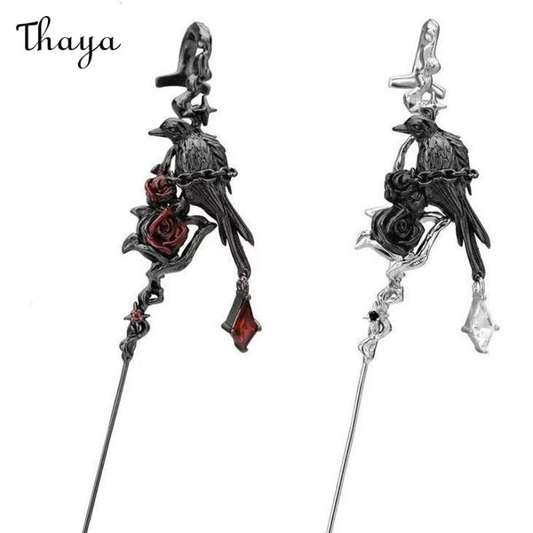 Tha ya   Dark PersonalityCrow  Rose Earrings Ear Needle