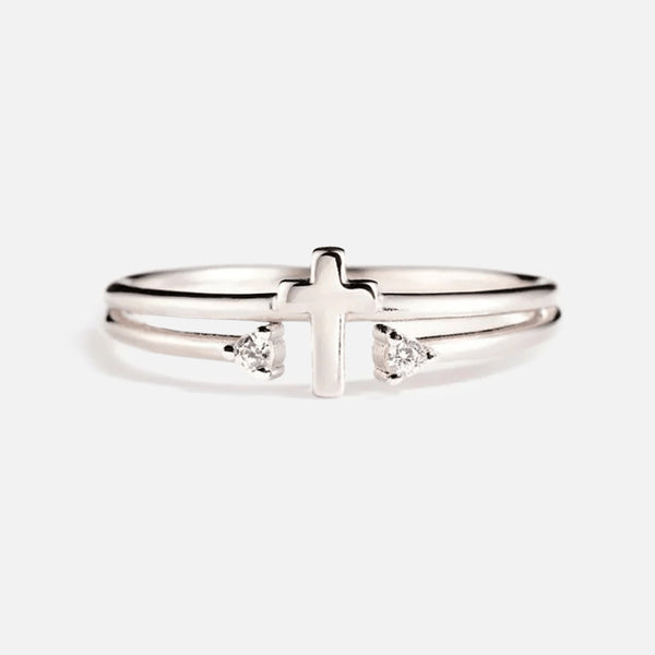Thaya 925 Silver Cross  Zirconia Ring
