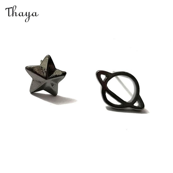 Thaya 925 Silver Asymmetrical Cosmic Star  Earrings