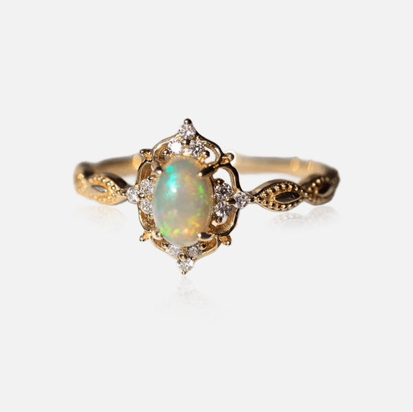 Thaya 925 Silver 18k Gold Retro Opal Ring