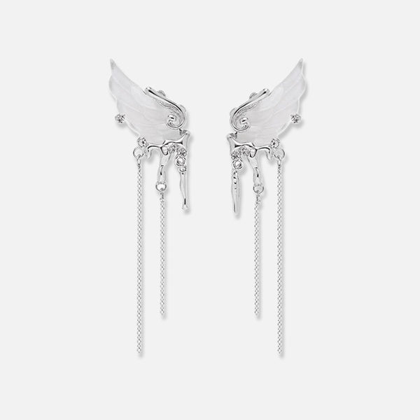 Thaya Elegant White Tassel Wing Earrings