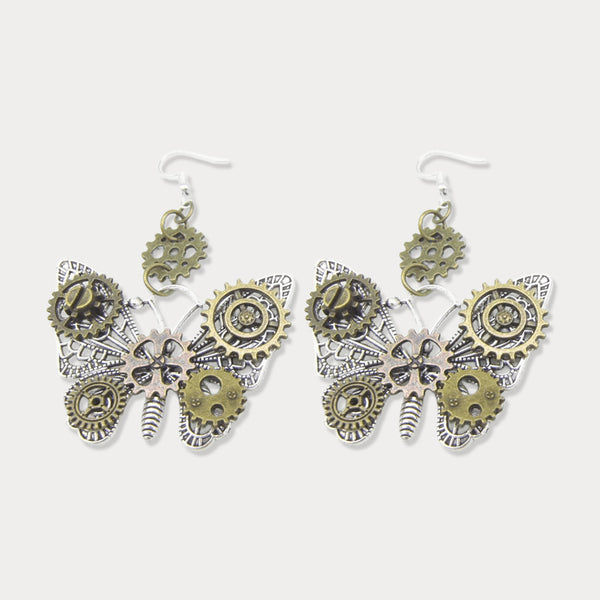 Thaya Gear Butterfly Steampunk Vintage Earrings