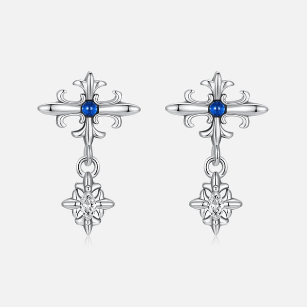 Thaya 925 Silver Elegant Iris Cross Earrings