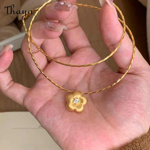 Thaya Flower Pendant Gold Necklace