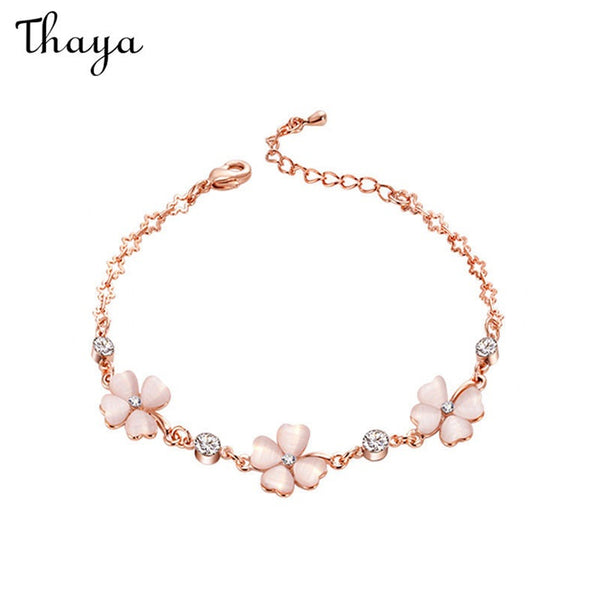 Thaya Argent 925 Cristal Opale Bracelet Trèfle Argent