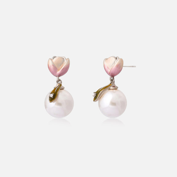 Thaya Pink Tulip Pearl Earrings