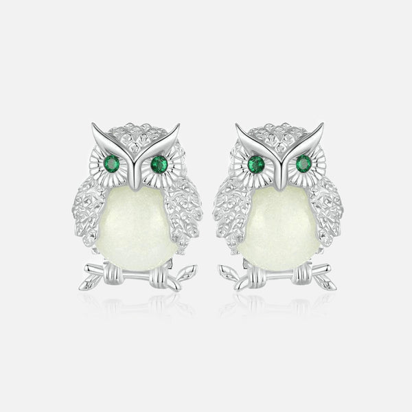 Thaya 925 Silver Enchant Owl Platinum Earrings