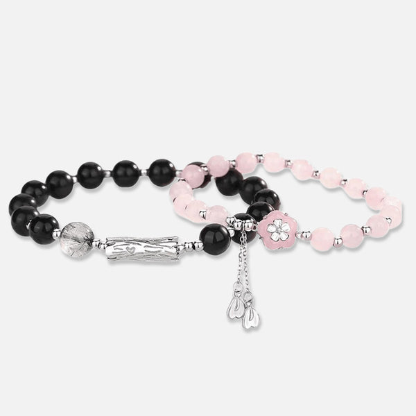 Thaya 925 Silver Obsidian  crystal Cherry Blossom Bracelet