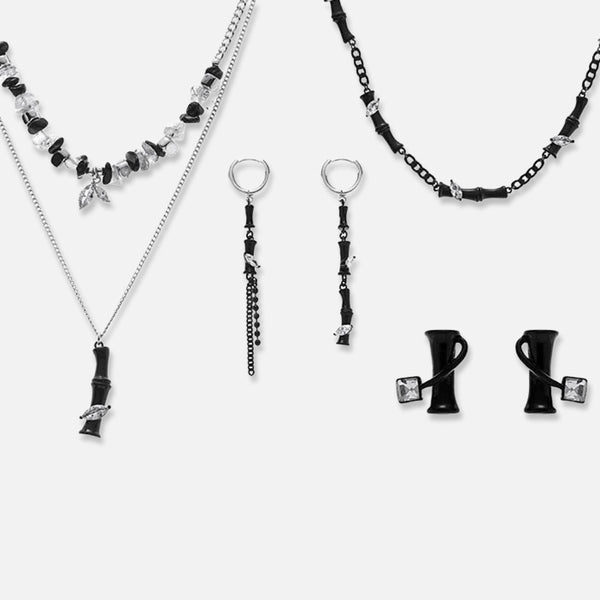 Thaya Elegant Black Bamboo Earrings & Necklace