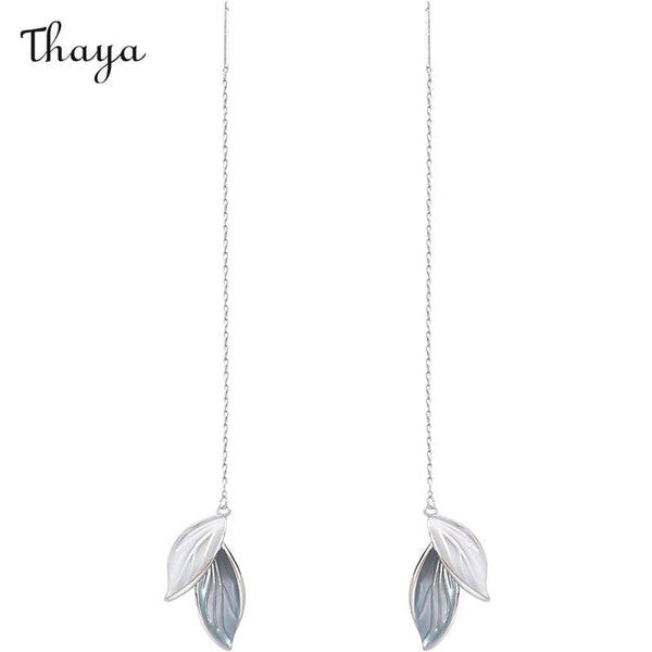 Thaya 925 Silver Long Chain Leaf Earrings Embrace Natural Beauty