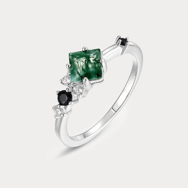 Thaya S925 Silver Green Moss Stone Ring