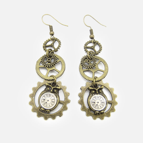 Thaya Vintage Old Steam Owl Earrings