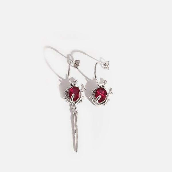 Thaya Asymmetric Red Crystal Earrings & Bracelet & Necklace