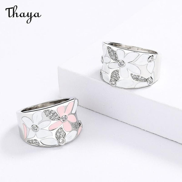 Thaya Enamel Floral Pattern Wide Band Ring