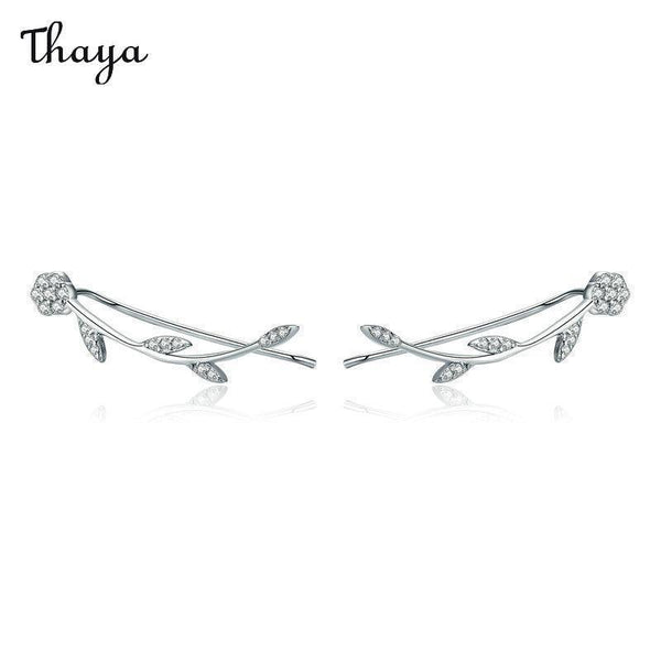 Boucles d'oreilles Thaya en argent 925 avec feuilles de diamants éblouissantes