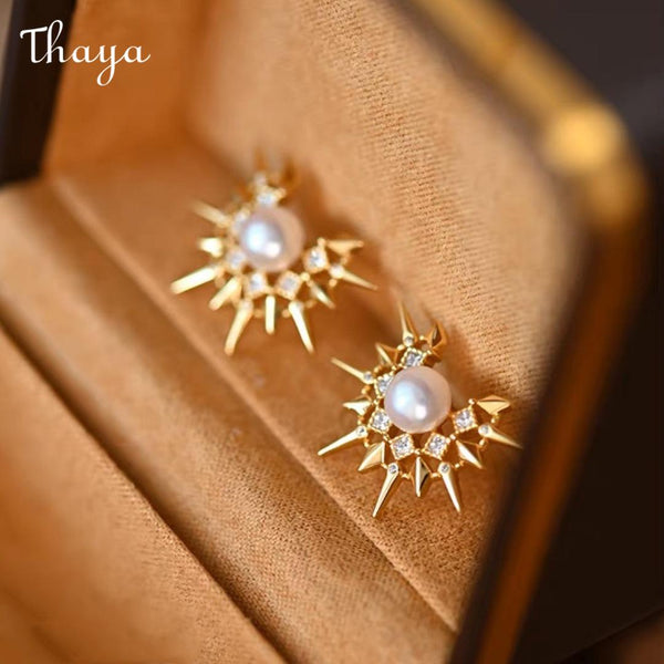 Thaya Sunflower Pearl Drop Earrings