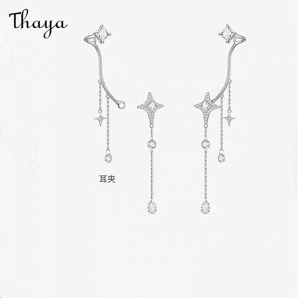 Thaya Shimmer Star Tassel Copper Ear Cuff Earrings