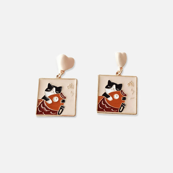 Thaya Cat with Fish Earrings