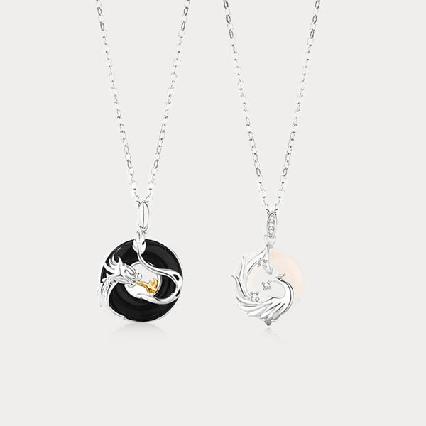 Colliers pour couple Thaya en argent 925 avec boucle de paix Dragon et Phénix