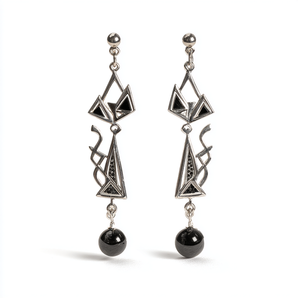 Thaya Lux Silver Geometrical Cat Earrings